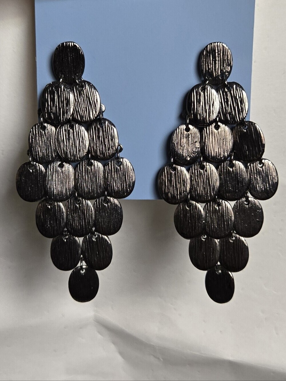 Vintage Black Textured Disc Drop Earrings - Picture 16 of 16